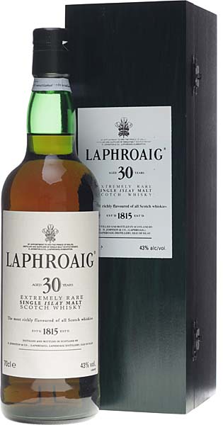 Laphroaig 30 Jahre / Bester Rare Islay Single Malt 2007 -  Laphroaig 30 Jahre in der Holzkiste original mit 700 ml. Der Whisky gilt seit 4...