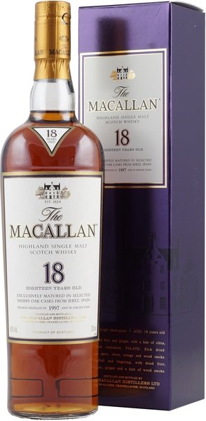 Macallan 18 Jahre SHERRY 1988 / Weltbester Whisky 2004 -  Macallan 18 Jahre Sherry mit 700 ml. und 43 % Volumen jedoch die sehr gute...