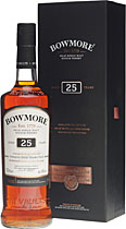 Bowmore 25 years - Bowmore 25 Years. 70 cl. and 43 % vol.  The new 25 year old. A venerable whisky of utmost quality.