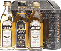Bushmills Miniaturenset - Bushmills Miniaturenset mit 3 Flaschen von Bushmills  Im Bushmills Miniaturenset sind enthalten: Bushmills Original white Label 50 ml. und 40 % Vol. Bushmills Black Bush 50 ml. und 40 % Vol.  Bushmills 10 Jahre mit 50 ml und 40 % Vol.  Normal bekommt man diese Mini...