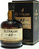 El+Dorado+Rum+15+Jahre+Einer+der+10+weltbesten+Rumsorten - El Dorado Rum 15 years with 700 ml. and 40 % volume. Premier in the range of rums, is the El Dorado 15 years old Special Reserve Rum. Described as ""�.attractive, rich copper hue,. A complex nose of confectioner\' s sugar, banana and cedar. A silky entry ...