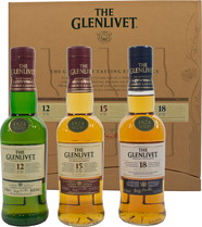 The Glenlivet Giftpack 3 x 200 ml. - Glenlivet Giftpack Exclusive with 3 bottles each contain 200 ml:  Glenlivet 12 years 40% Vol. Glenlivet 15 years 40% Vol. Glenlivet 18 years 43% Vol.  Glenlivet explain the brands on the reverse side ...
