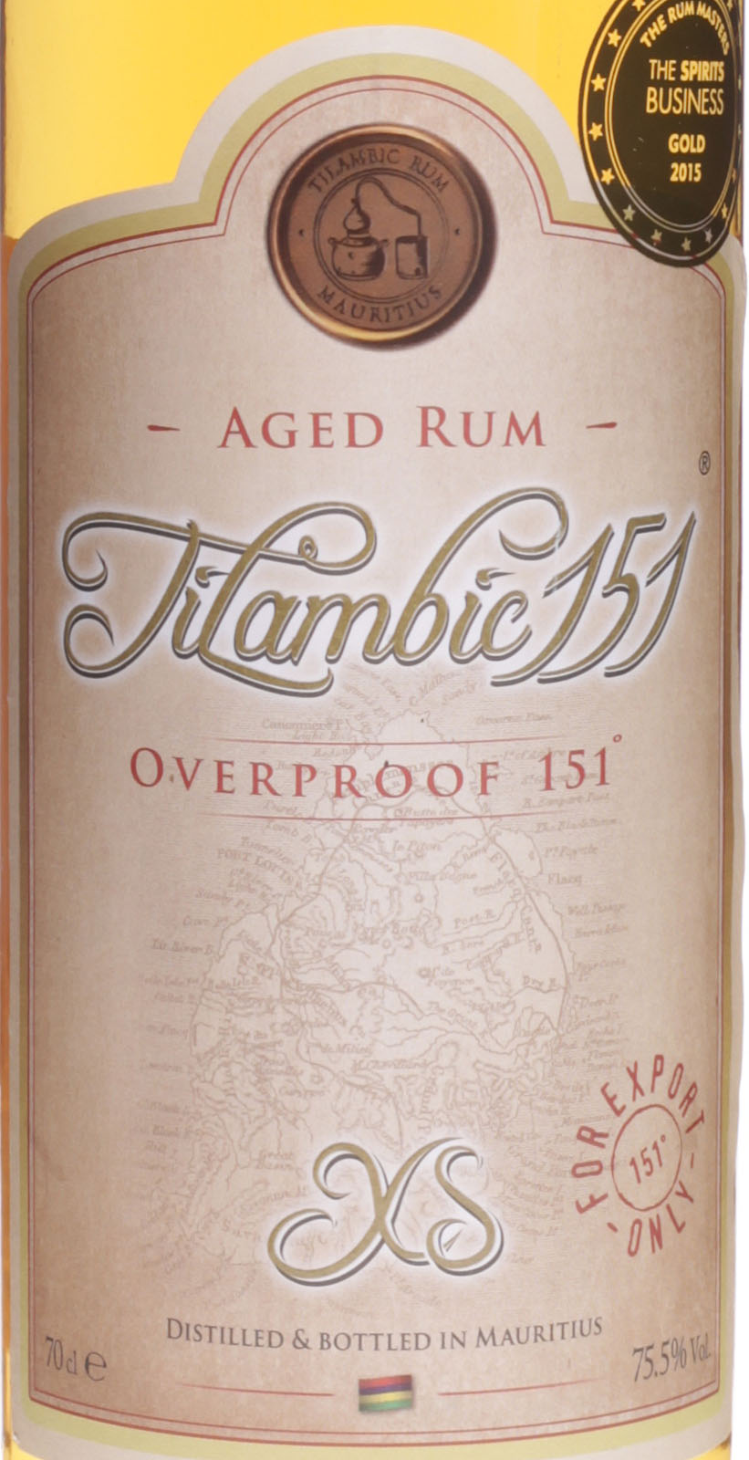 Green Island Tilambic Rum 75.5 Volumen Die Farbe der Rums aus Mauritius ist golden und er