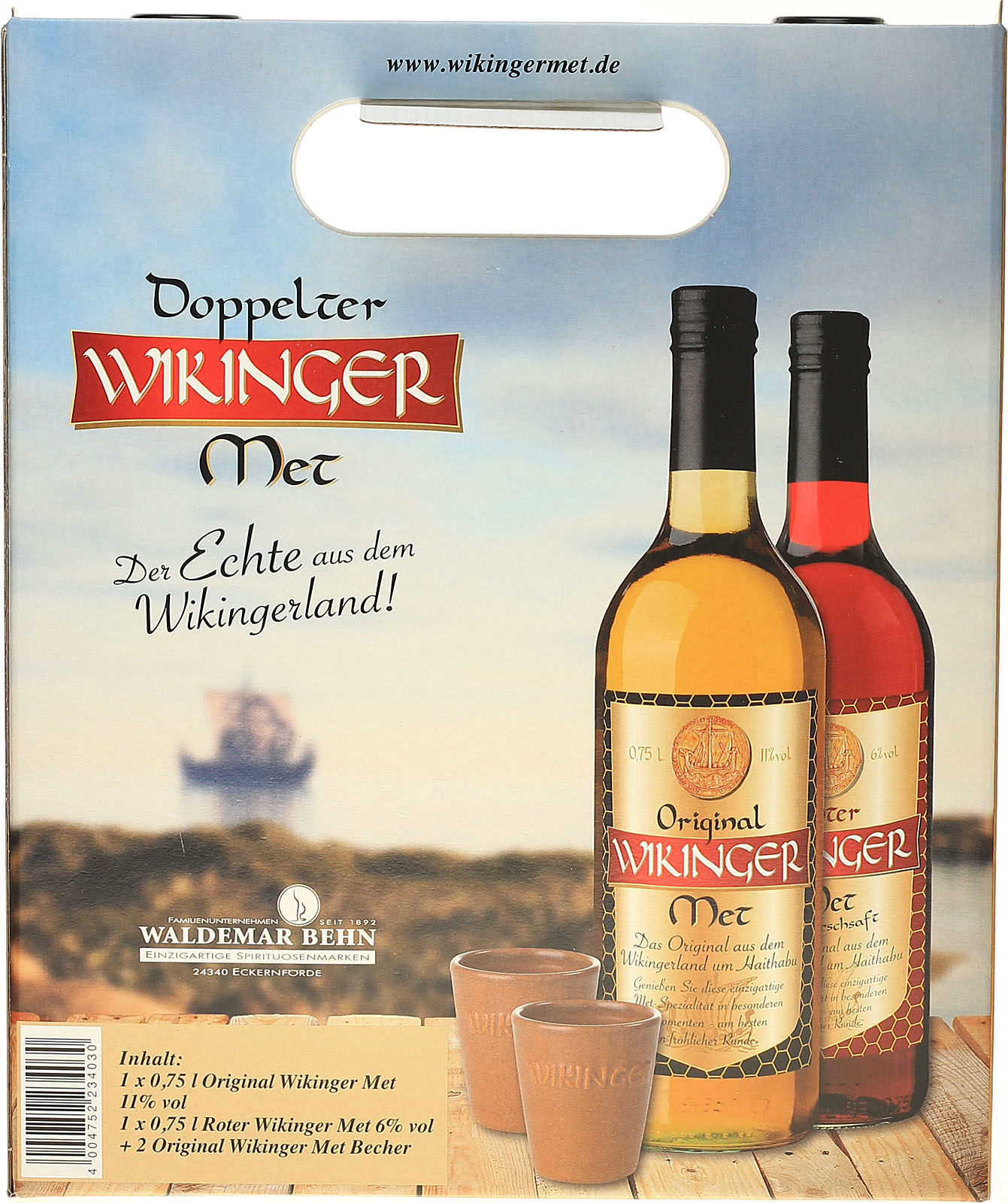 Wikinger Met-Set – 1,5 Liter Original Honigwein (11% Vol.) Inkl. 2 Tonbecher