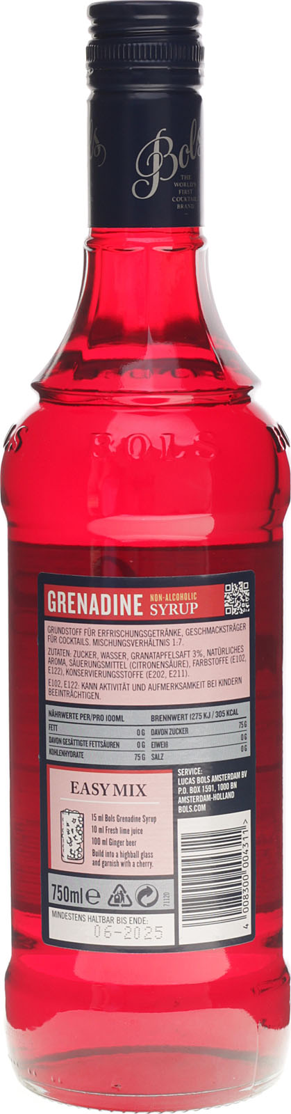Bols Grenadine Sirup 0,75 Liter