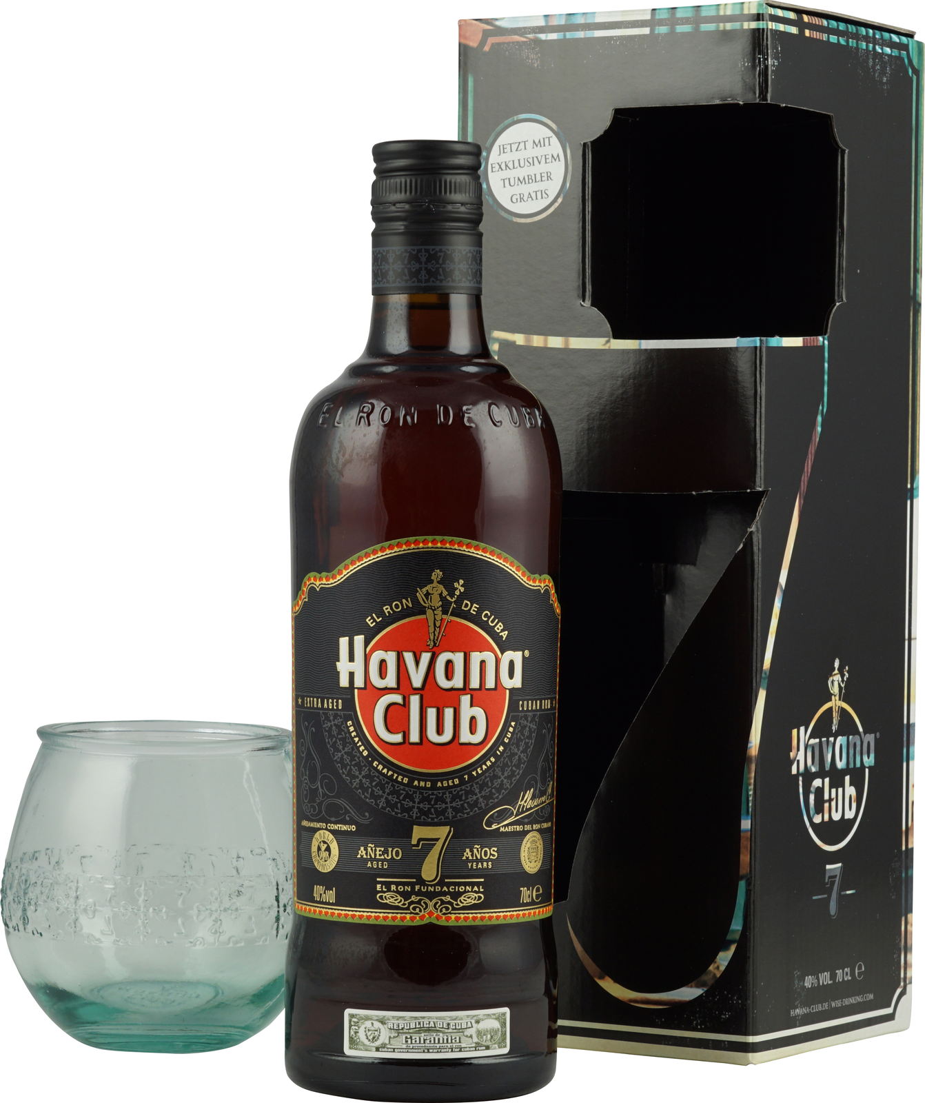 Havana Club 7 Jahre 0,7 l 40 % Vol. Geschenkset mit Gla
