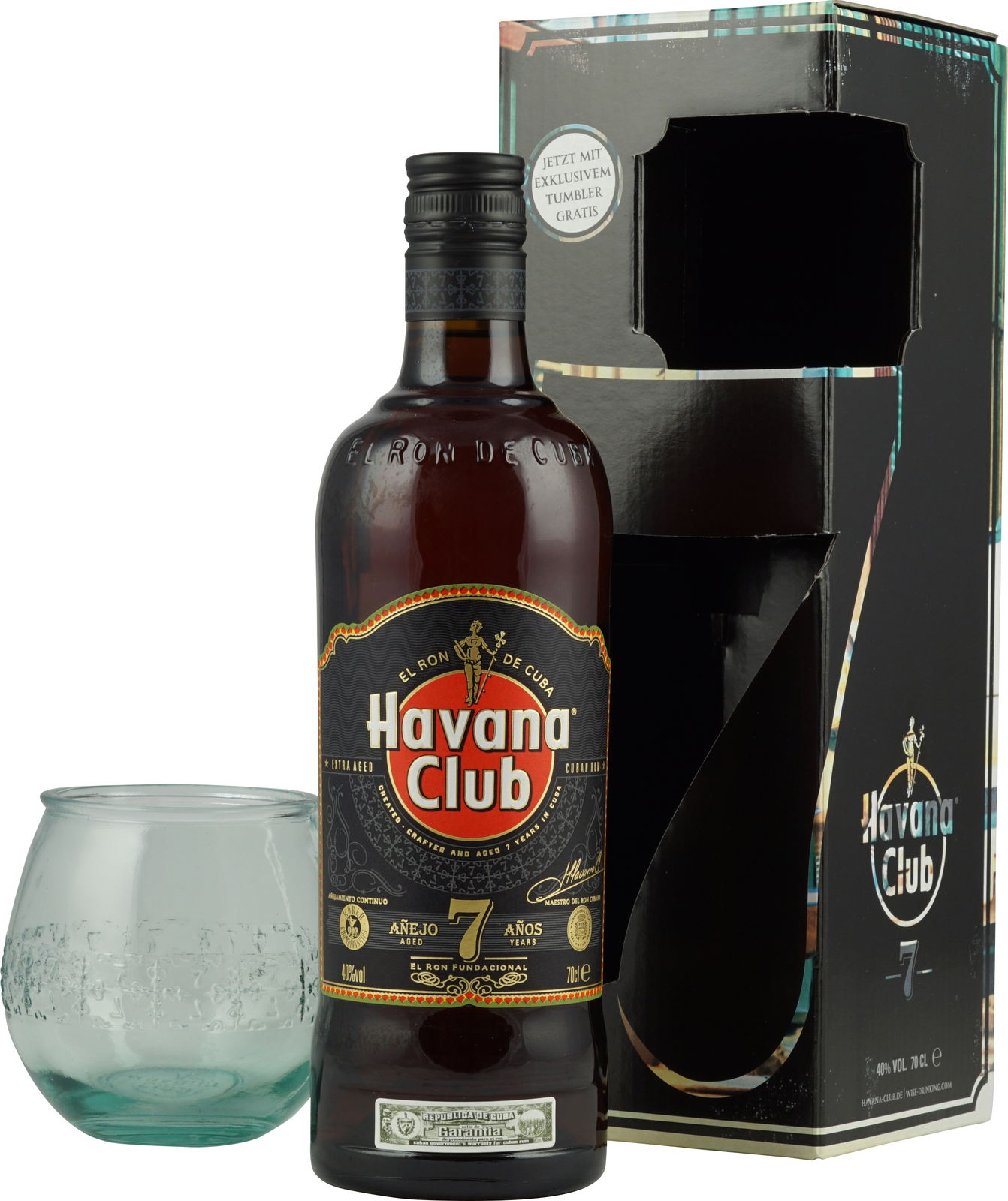 Havana Club 7 Jahre 0,7 l 40 Vol. Geschenkset mit Glas