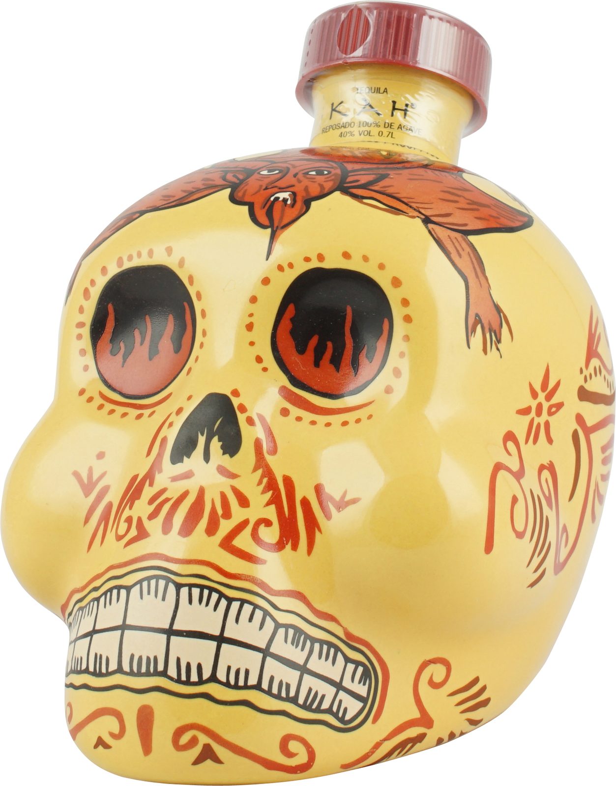 Kah Tequila Reposado in Totenkopf Flasche Gelb aus Mexico