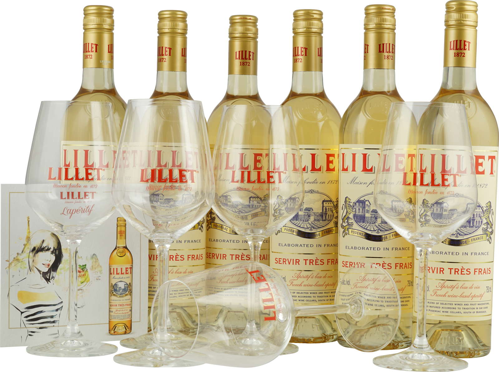 Lillet Aperitif Set 6 X 750 Ml 17 Vol Mit Glasern Und Getrankekarten