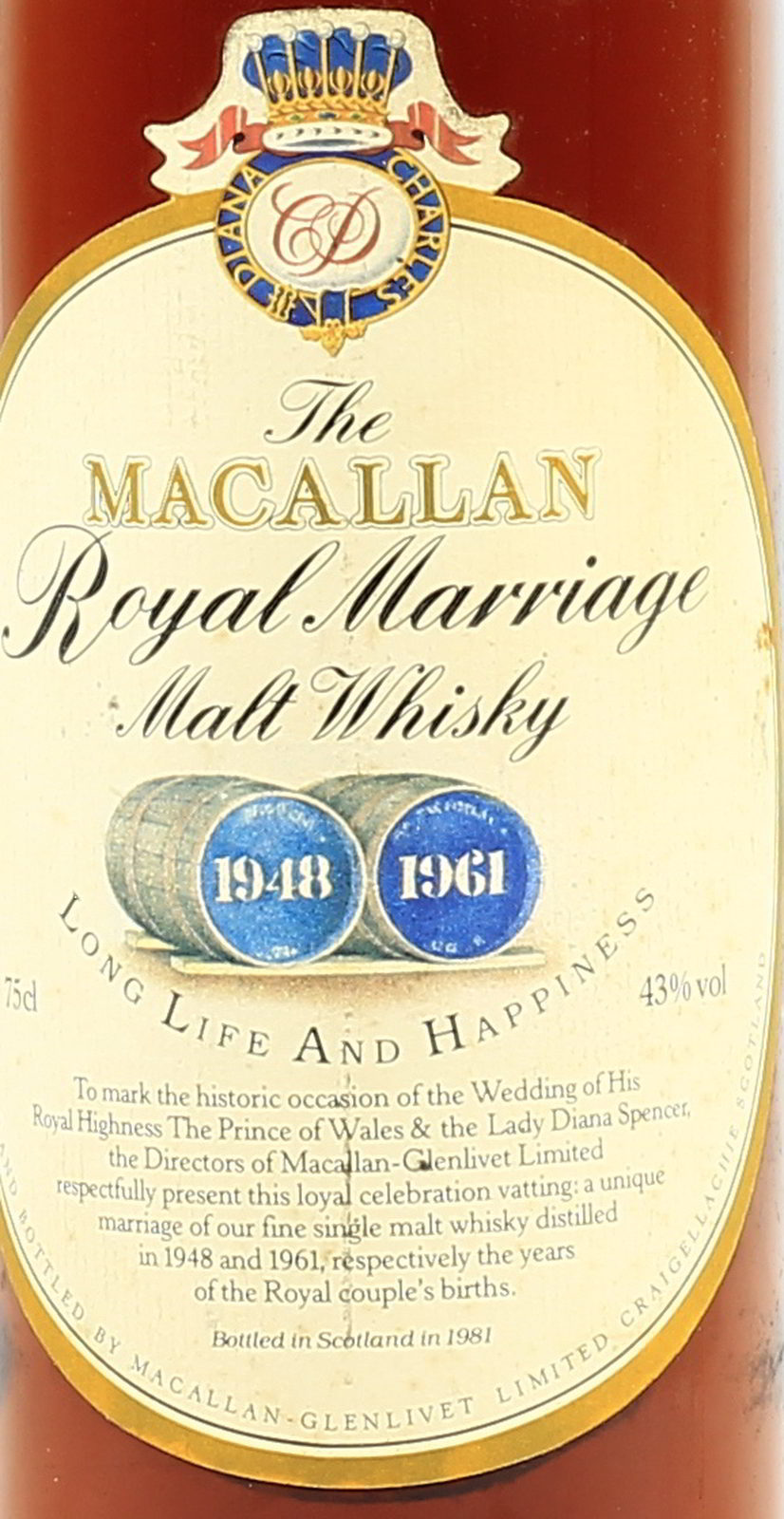 Macallan Royal Marriage Single Malt Scotch Whisky aus den Jahren 1948 und 1961 Macallan Royal Marriage Single Malt Scotch Whisky aus den Jahren 1948 und 1961