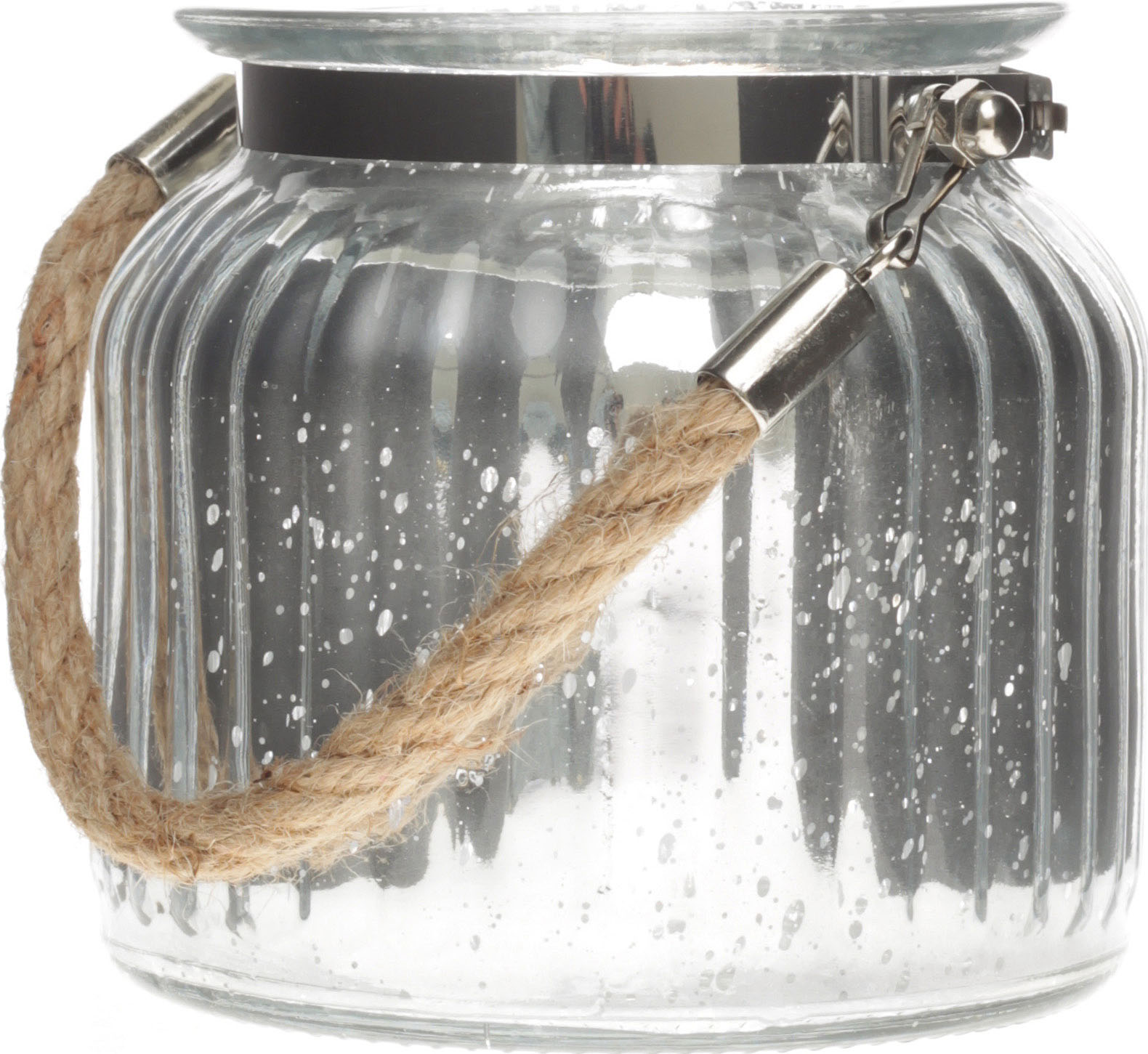 Windlicht silber Glas metallic mit Kordel
