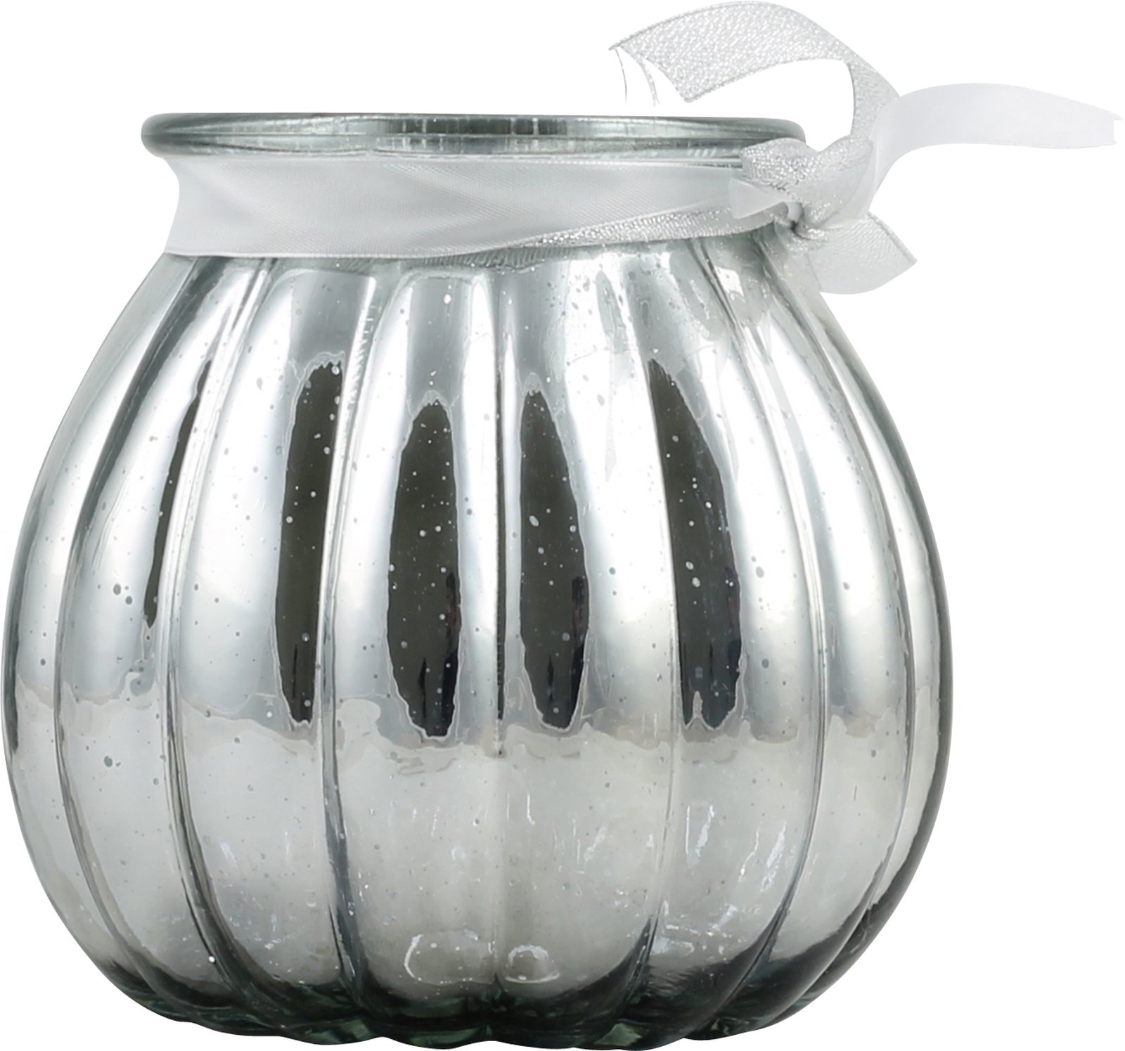 Windlicht silber Glas metallic mit Schleife